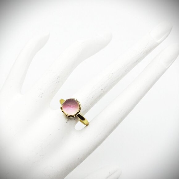 ALEXIS BITTAR Gold Plated Pink Iridescent Lucite Sphere Ring Size 7 - Picture 1 of 6